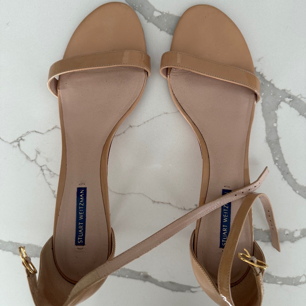 Stuart Weitzman - Patent Leather Sandals - Size 11 - Nude/Beige